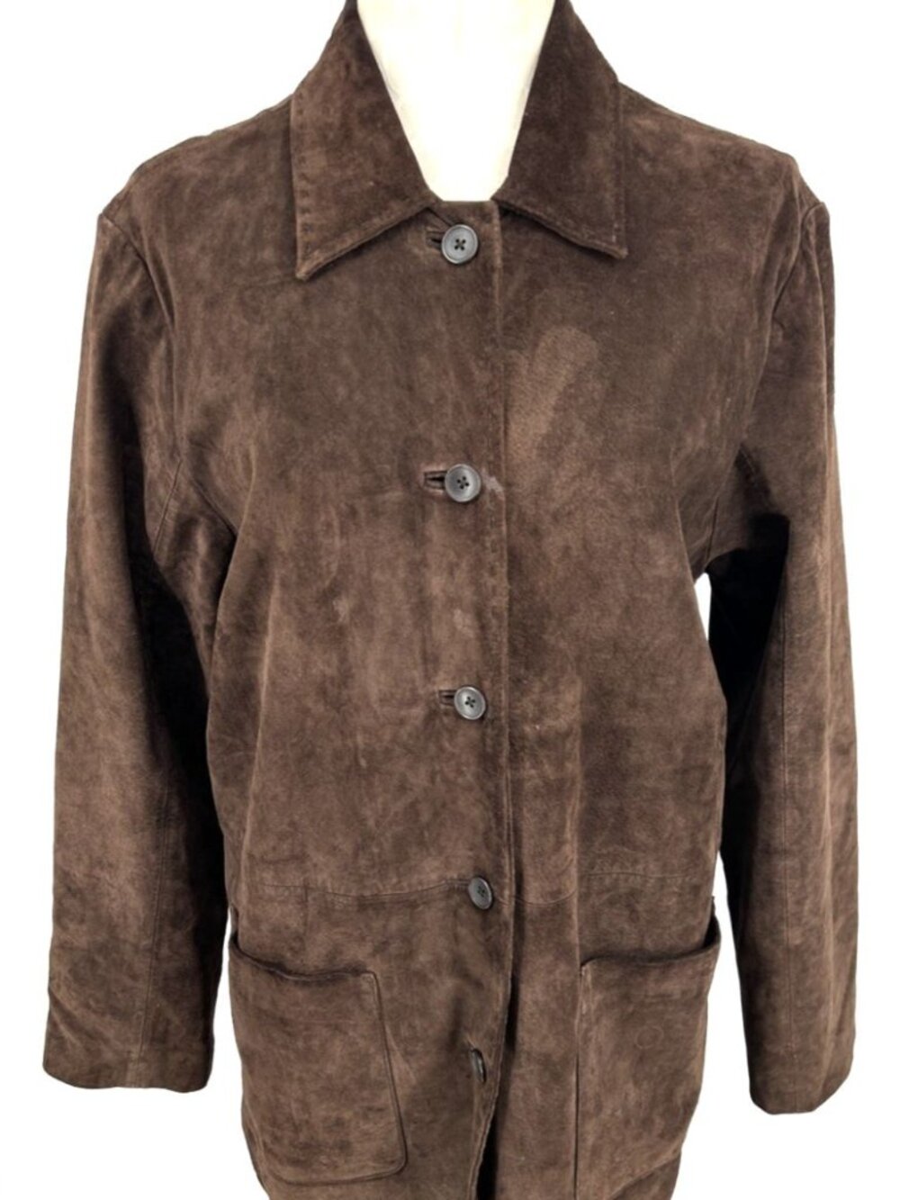 Eddie Bauer Seattle Suede Jacket Mens/Womens Sz L Brown Hem Top Stitching